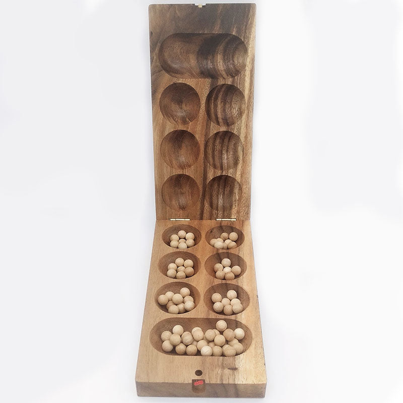 Wooden Folding Mancala Game with Wooden Balls