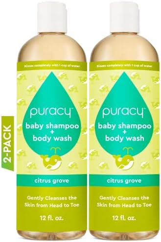 Puracy Shampoo & Body Wash for Children - Perfect Skin, Pure Ingredients - with 12 Fruit & Vegetable Extracts for Silky Smooth Skin, Gentle Citrus Grove Aromas, 98.8% from Mother Nature (12 Oz, 2-Pk)