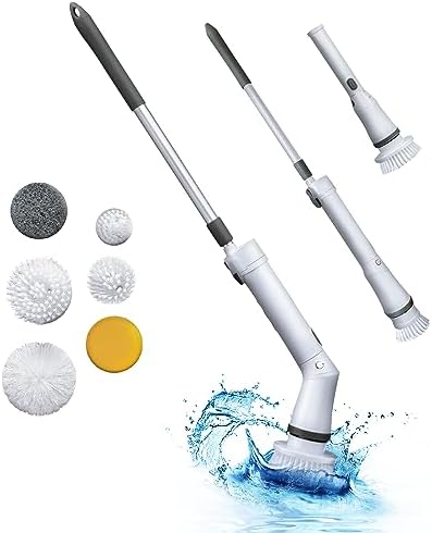 Electric Spin Scrubber with 6 Replaceable Brush Heads FONGSING 2023 New Cordless Cleaning Brush Adjustable Extension Handle Electric Cleaning Brush for Household Cleaning with Tub,Tile,Floor Wall
