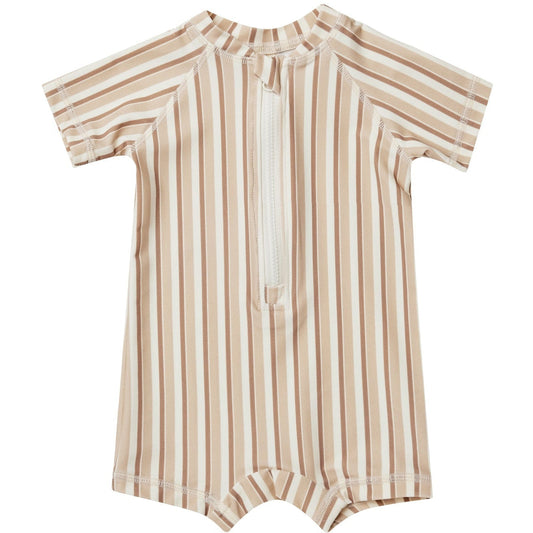 Quincy Mae One Piece Rashguard | Latte + Clay Stripe