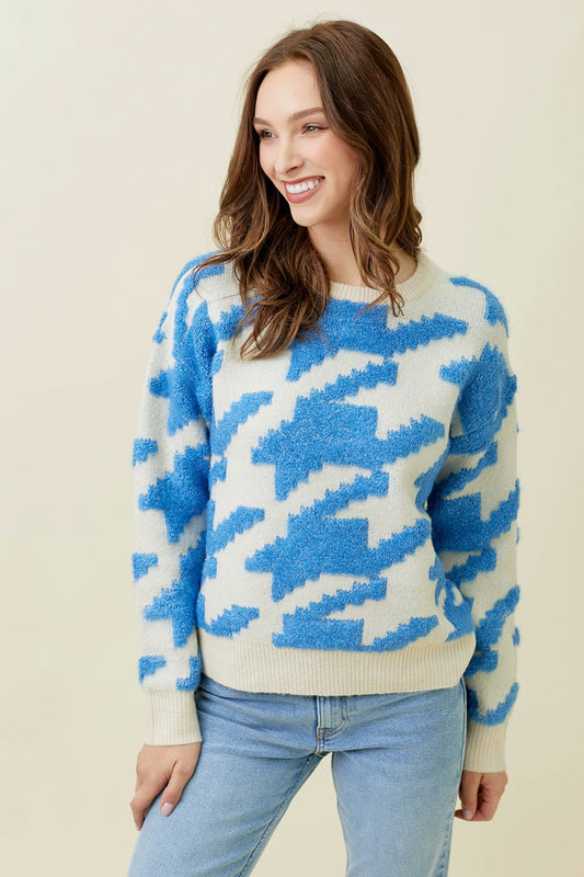 Houndstooth Fuzzy Pullover Sweater